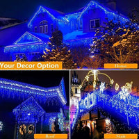 HKM-212499 Blue Icicle String Lights with 96 LEDs, 8 Flashing Modes, Waterproof, Remote Control, Ideal for Holiday Decorations