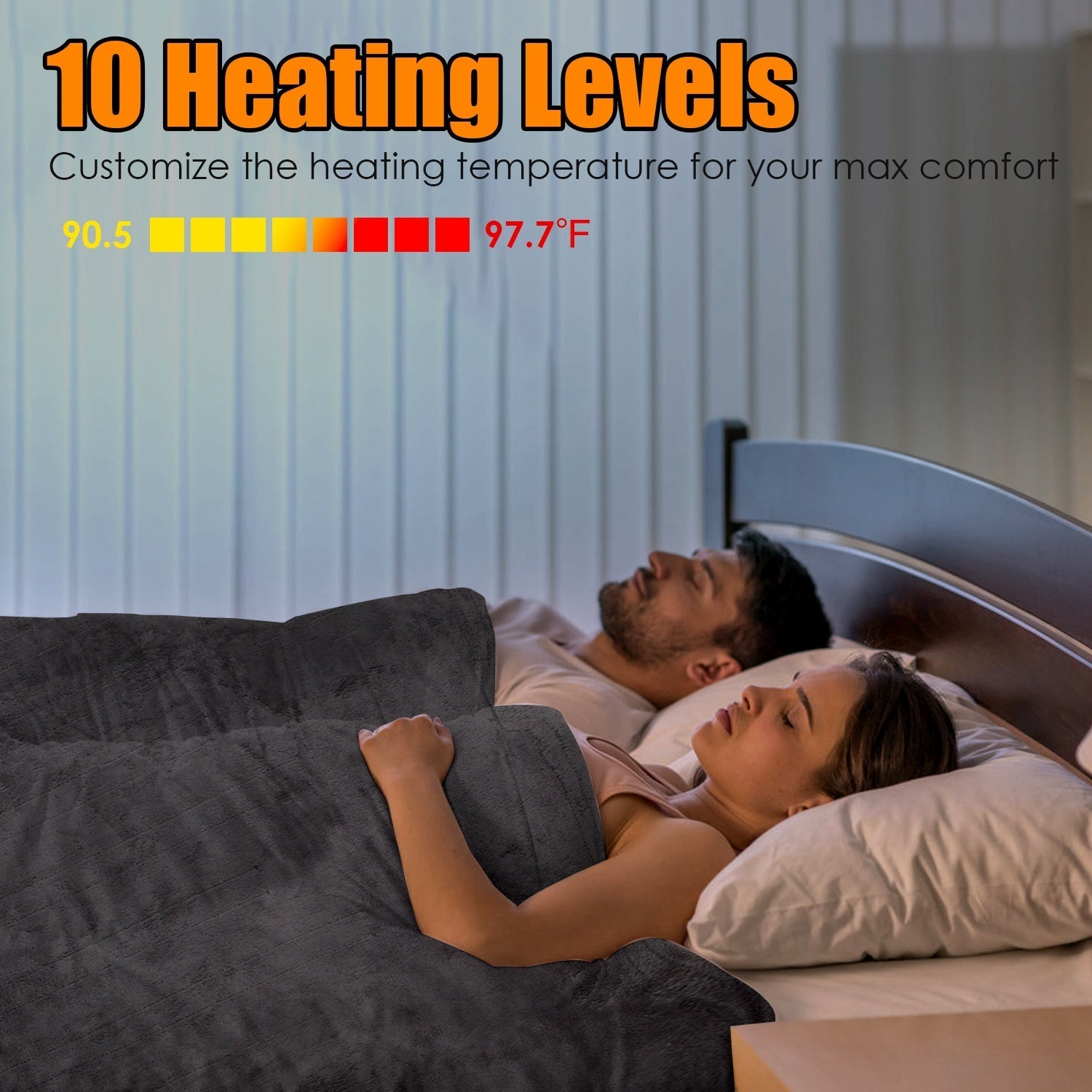 HKM-212691 Electric King Size Fleece Blanket with Dual Controllers, 10 Heat Levels, Auto Shut-Off, Machine Washable