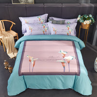 HKM-212691 Four-Piece Pure Cotton Bedding Set with Decorative Floral Patterns in Multiple Styles
