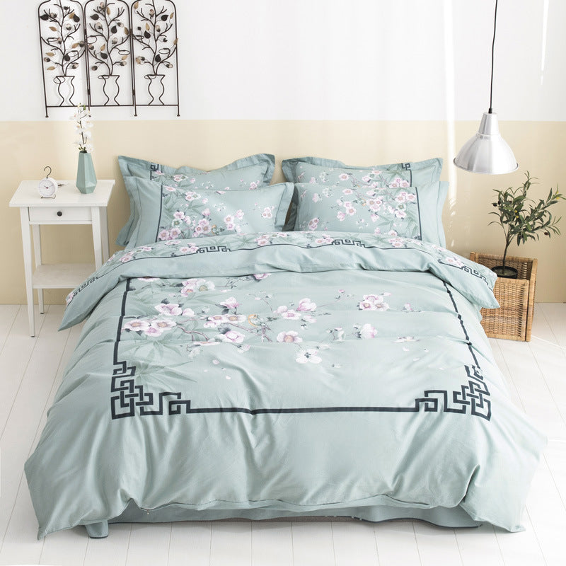 HKM-212691 Four-Piece Pure Cotton Bedding Set with Decorative Floral Patterns in Multiple Styles