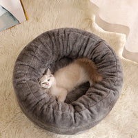 HKM-212755 Pet Dog Bed Long Plush Donut Round Dog Kennel Comfortable Fluffy Cushion Mat Winter Warm For Dog Cat House EU Warehouse