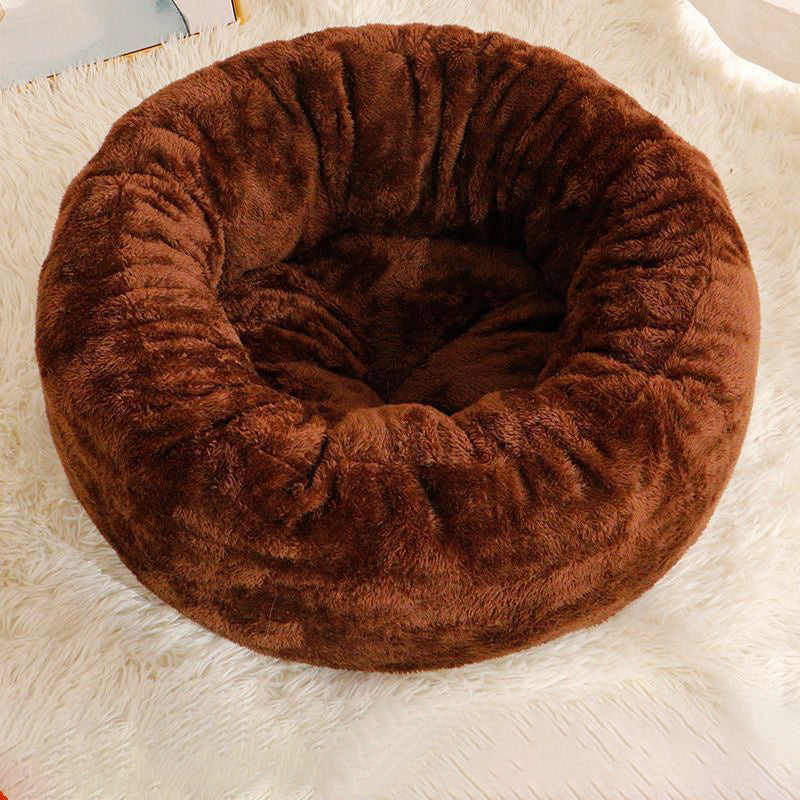 HKM-212755 Pet Dog Bed Long Plush Donut Round Dog Kennel Comfortable Fluffy Cushion Mat Winter Warm For Dog Cat House EU Warehouse