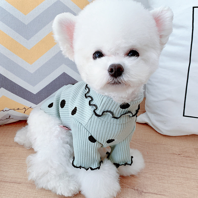 HKM-212883 Polka Dot Cotton Turtleneck Dog Shirt in Yellow, Pink, and Green - Multiple Sizes Available