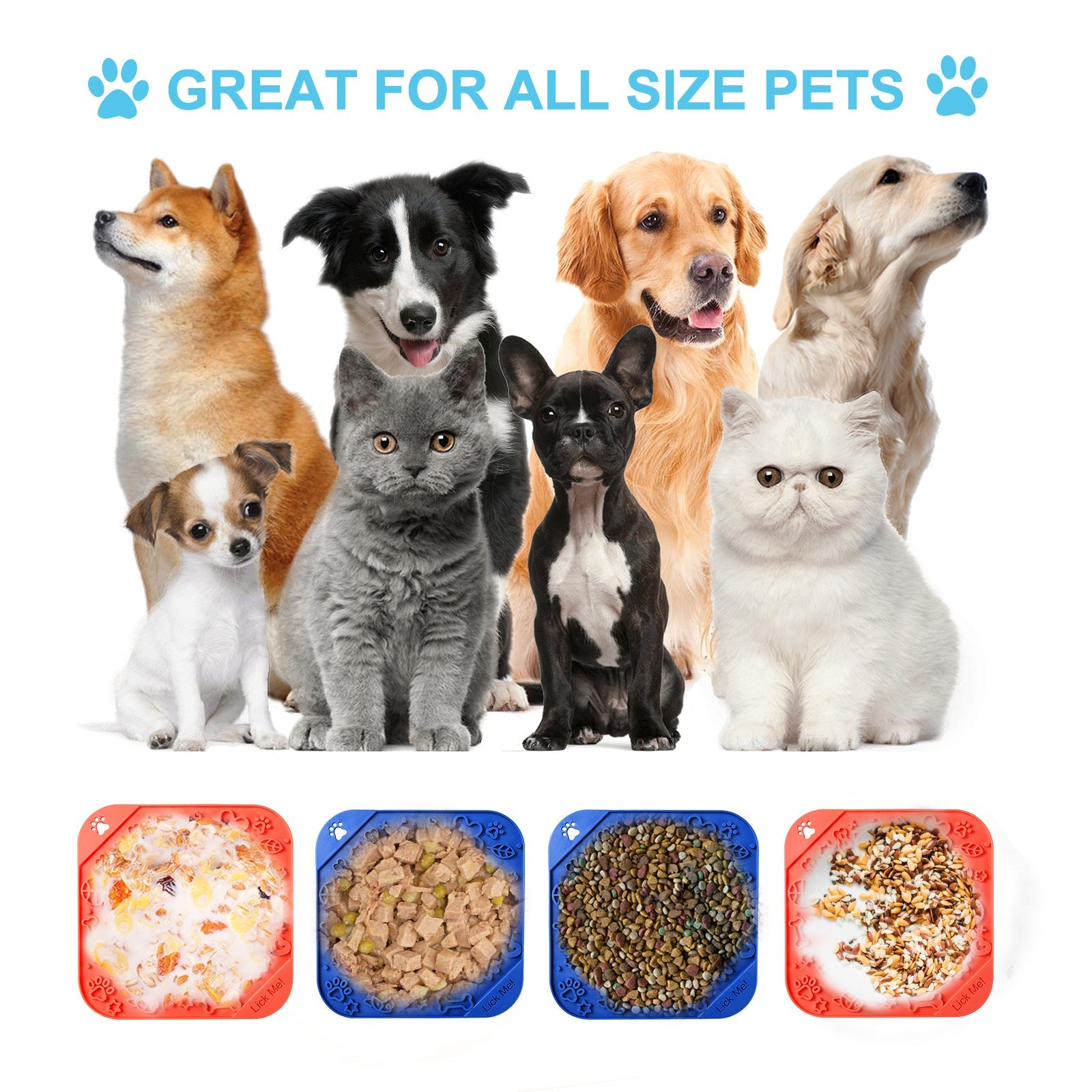 HKM-213011 Slow Feed Silicone Dog Mat - Red, Blue, or Red Blue with Scraper, 20x20cm