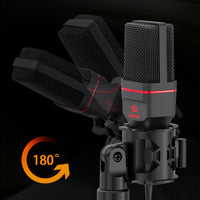 HKM-213075 Condenser Microphone with Tripod for Home Studio and Computer Use - Omnidirectional 3.5mm Audio Compatibility