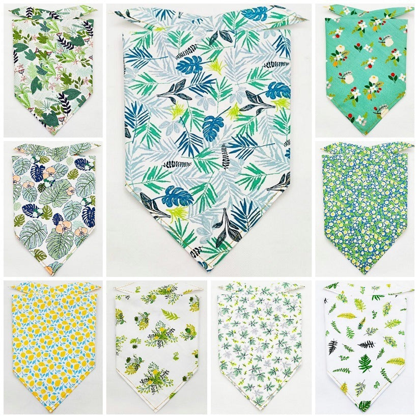 HKM-213075 Fruit Green Leaf Cotton Pet Scarf and Drool Towel for Dogs and Cats - Small and Large Sizes Available
