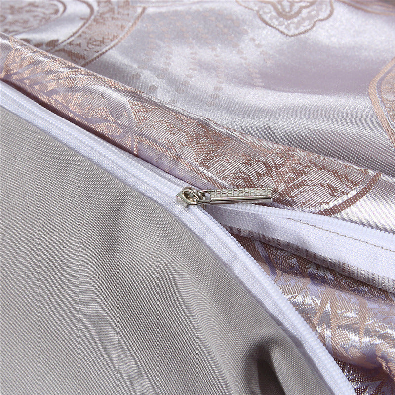HKM-213139 Elegant Four-Piece Jacquard Bedding Set in Polyester Fiber - Quilt Cover, Sheets, and Pillowcases