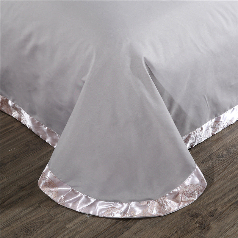 HKM-213139 Elegant Four-Piece Jacquard Bedding Set in Polyester Fiber - Quilt Cover, Sheets, and Pillowcases