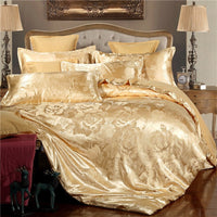 HKM-213139 Elegant Four-Piece Jacquard Bedding Set in Polyester Fiber - Quilt Cover, Sheets, and Pillowcases