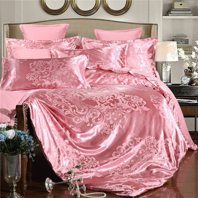 HKM-213139 Elegant Four-Piece Jacquard Bedding Set in Polyester Fiber - Quilt Cover, Sheets, and Pillowcases