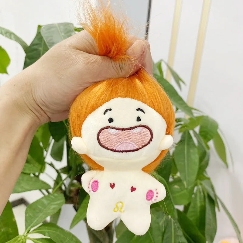 HKM-213203 Colorful Zodiac Signs Mini Plush Keychains - Creative Long Hair Stuffed Dolls for Kids