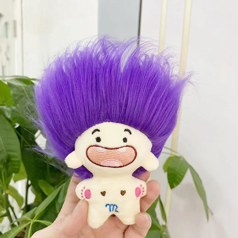 HKM-213203 Colorful Zodiac Signs Mini Plush Keychains - Creative Long Hair Stuffed Dolls for Kids