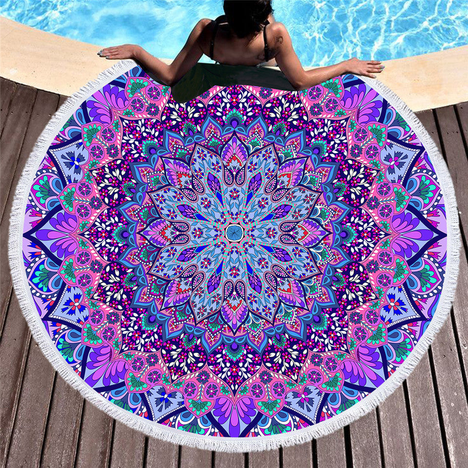 HKM-213203 Fuchsia Round Microfiber Beach Towel - 150 cm Diameter, Lightweight & Versatile for All Seasons