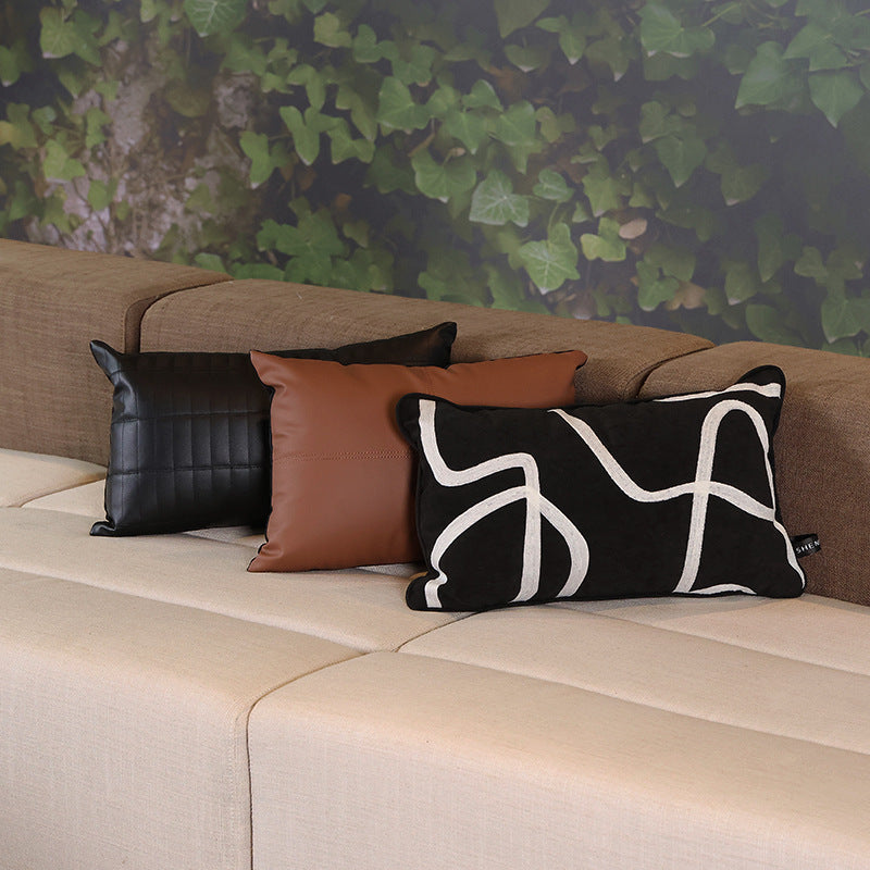 HKM-213331 American Classic Flow Line Striped Pillow Cover - Square and Waist Options in Black, Mocha, and Abstract Patterns