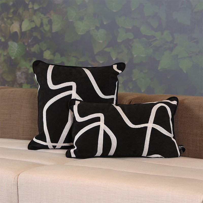 HKM-213331 American Classic Flow Line Striped Pillow Cover - Square and Waist Options in Black, Mocha, and Abstract Patterns