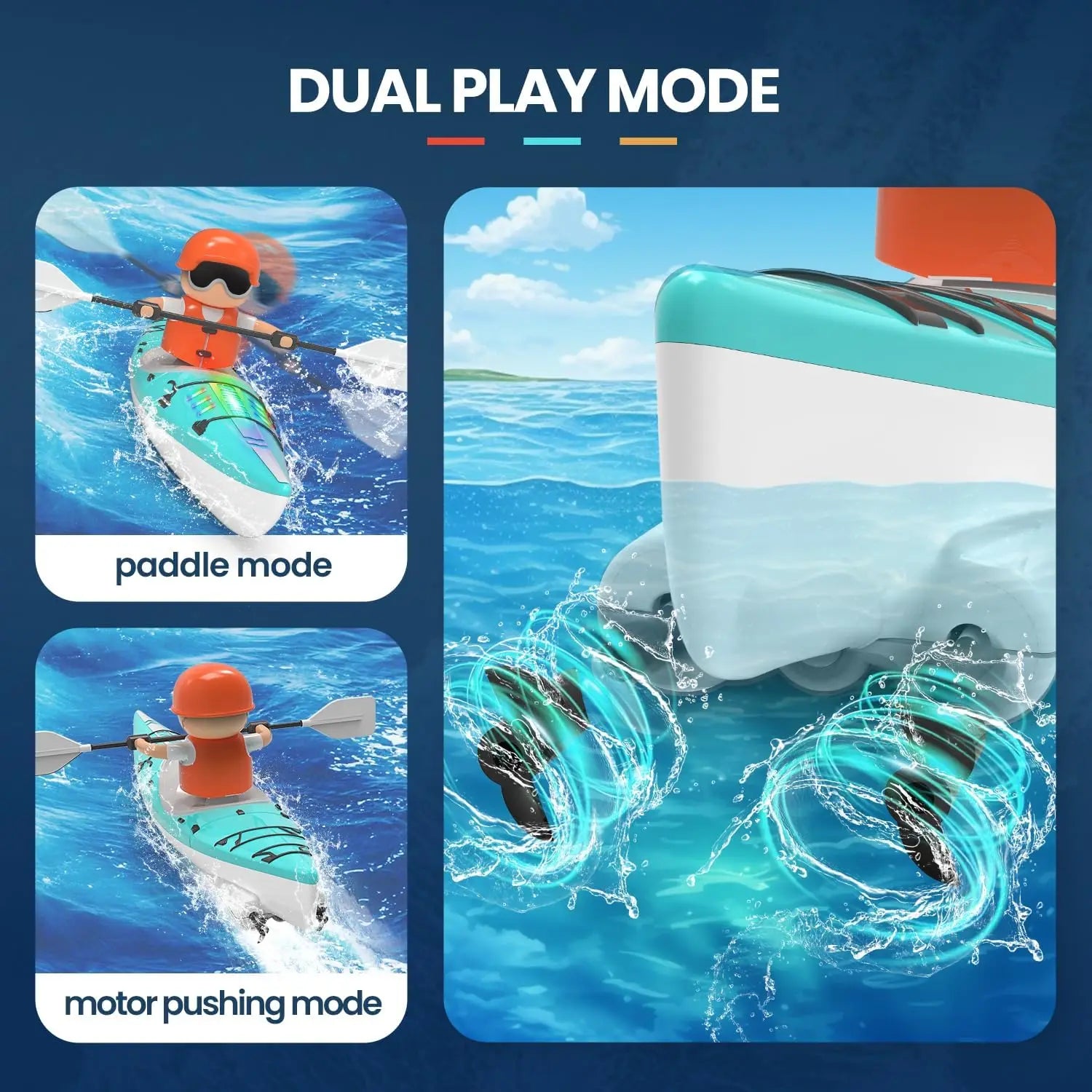 HKM-213331 Paddle Kayak RC Boat for Kids - 2.4G Remote Control, 50M Range, Outdoor Fun