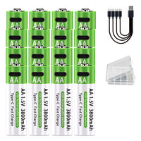 HKM-213395 Rechargeable Lithium AA Battery Pack 15V 3800mAh with Type-C Fast Charge, 1200 Cycles