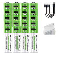 HKM-213395 Rechargeable Lithium AA Battery Pack 15V 3800mAh with Type-C Fast Charge, 1200 Cycles