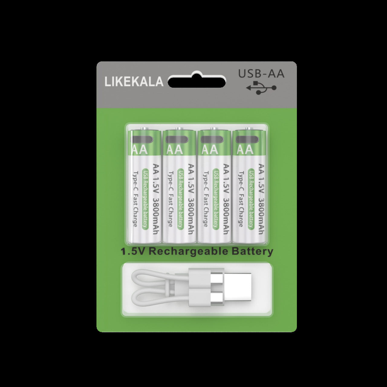 HKM-213395 Rechargeable Lithium AA Battery Pack 15V 3800mAh with Type-C Fast Charge, 1200 Cycles