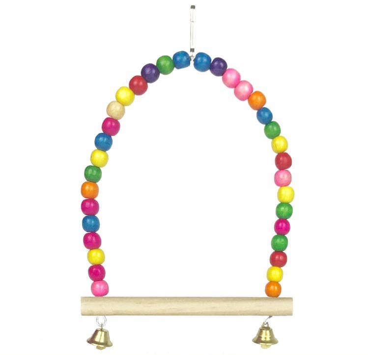 HKM-213459 Colorful Wooden Parrot Climbing Ladder with Bells and Hanging Hook