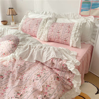HKM-213523 Elegant Lace Cotton Ruffle Bedding Set – Available in Multiple Sizes and Floral Designs