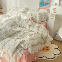 HKM-213523 Elegant Lace Cotton Ruffle Bedding Set – Available in Multiple Sizes and Floral Designs
