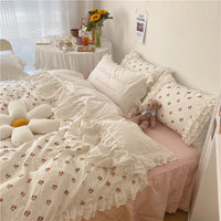 HKM-213523 Elegant Lace Cotton Ruffle Bedding Set – Available in Multiple Sizes and Floral Designs