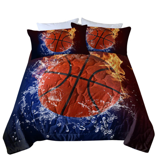 HKM-213523 Twin Size 3PC Lightweight Microfiber Basketball Pattern Comforter Set with Pillowcases
