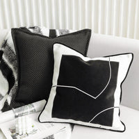 HKM-213587 Modern Black and White Cotton Hemp Woven Pillowcase for Living Room Decor