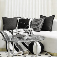 HKM-213587 Modern Black and White Cotton Hemp Woven Pillowcase for Living Room Decor