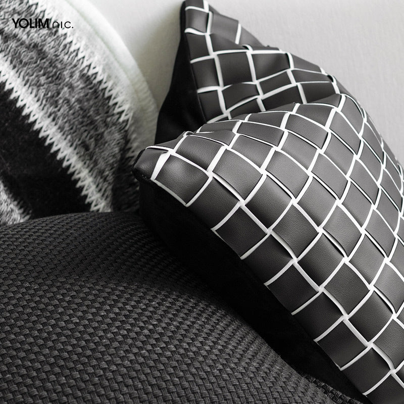 HKM-213587 Modern Black and White Cotton Hemp Woven Pillowcase for Living Room Decor