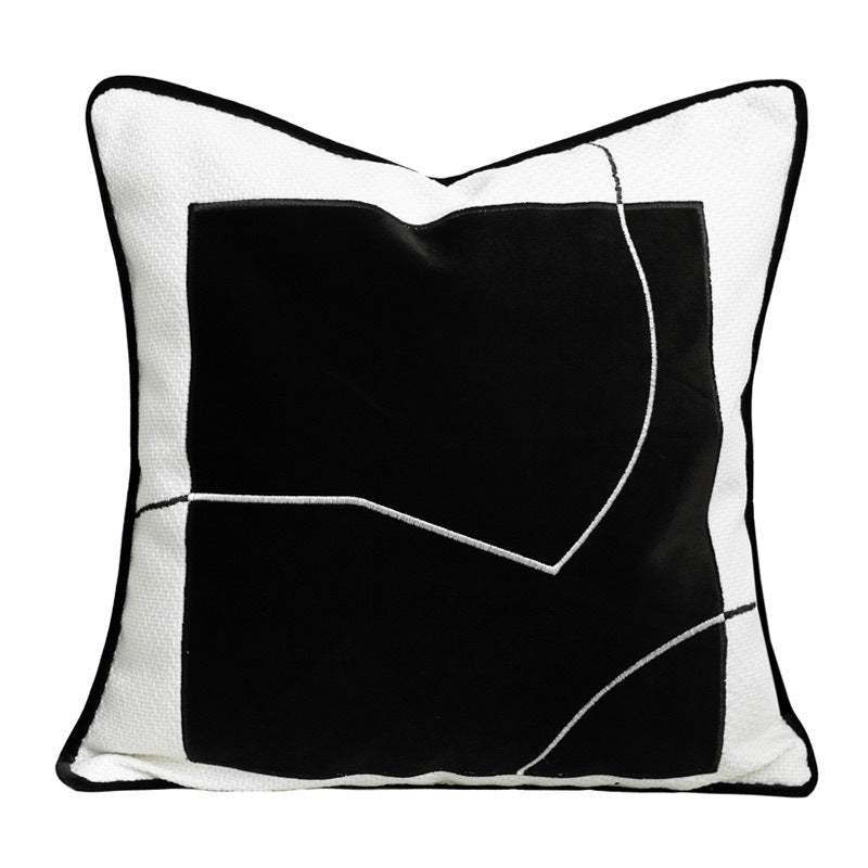 HKM-213587 Modern Black and White Cotton Hemp Woven Pillowcase for Living Room Decor
