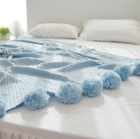 HKM-213843 Cotton Knit Ball Carpet Blanket - Soft, Multi-Seasonal Design, Five Color Options