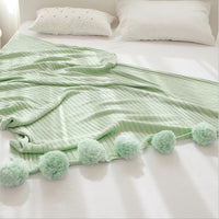 HKM-213843 Cotton Knit Ball Carpet Blanket - Soft, Multi-Seasonal Design, Five Color Options