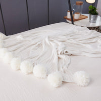 HKM-213843 Cotton Knit Ball Carpet Blanket - Soft, Multi-Seasonal Design, Five Color Options