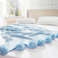 HKM-213843 Cotton Knit Ball Carpet Blanket - Soft, Multi-Seasonal Design, Five Color Options