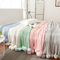 HKM-213843 Cotton Knit Ball Carpet Blanket - Soft, Multi-Seasonal Design, Five Color Options