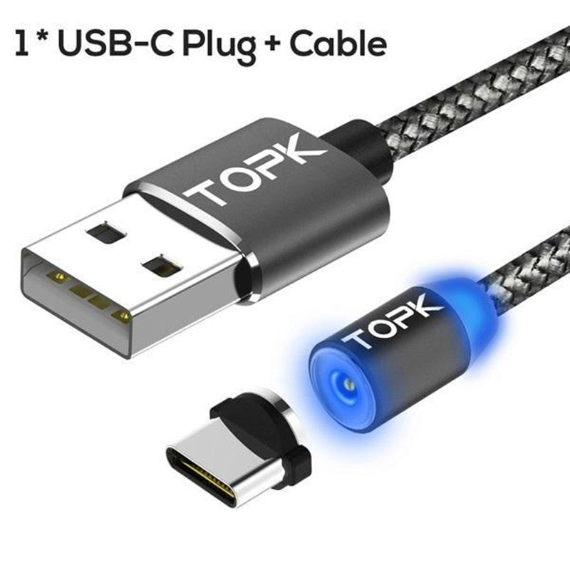 HKM-213907 Magnetic Charging Data Cable for iPhone and Android Devices, Quick Charge, Durable Aluminum Alloy, 3-in-1 Connector