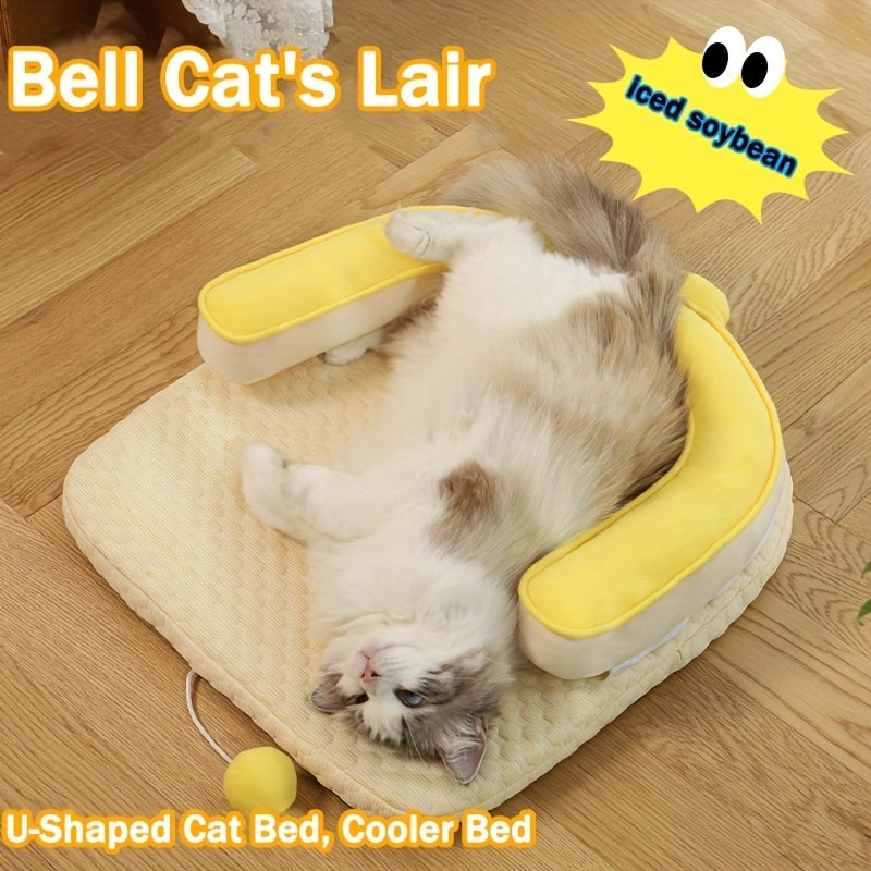 HKM-213907 U-Shaped Cooling Pad For Cats And Dogs - Cat And Dog Neck Sleeping Pad, Summer Ice Feeling U-Shaped Headrest With Non-Slip Base, Washable Scratch-Resistant Polyester Cooling Pad