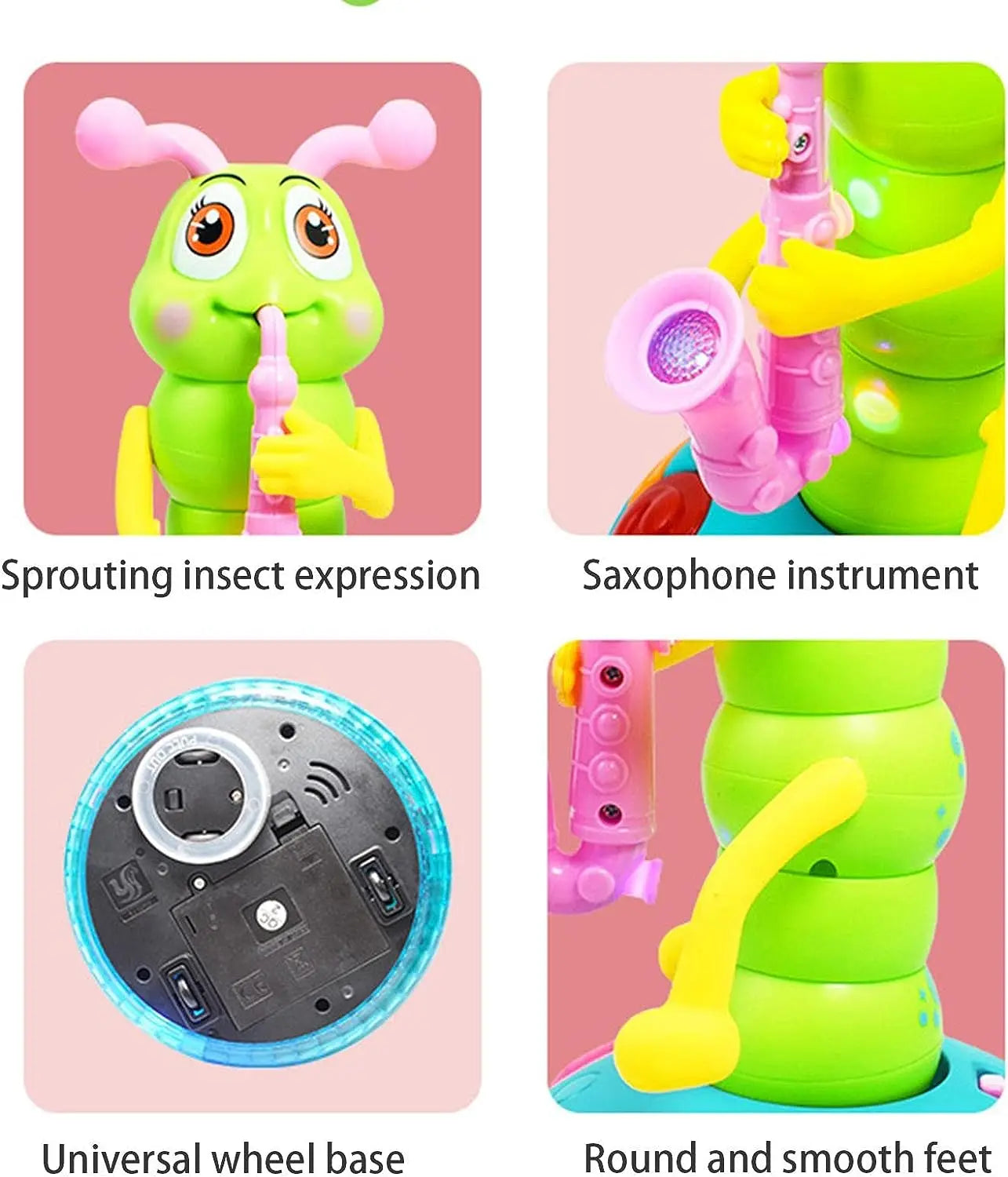 HKM-214163 Electric Dancing Caterpillar Toy with Light and Music for Infants and Toddlers, Ages 0-4 Years