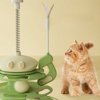 HKM-214163 Interactive Cat Toy with Rotating Plate, Feather, and Leaking Food - Four-Layer Tower for Endless Entertainment
