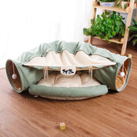 HKM-214355 Cat Tunnel Interactive Play Toy with Sleeping Mat - Collapsible Indoor Exercise for Kittens and Small Pets