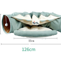 HKM-214355 Cat Tunnel Interactive Play Toy with Sleeping Mat - Collapsible Indoor Exercise for Kittens and Small Pets