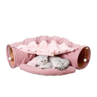 HKM-214355 Cat Tunnel Interactive Play Toy with Sleeping Mat - Collapsible Indoor Exercise for Kittens and Small Pets