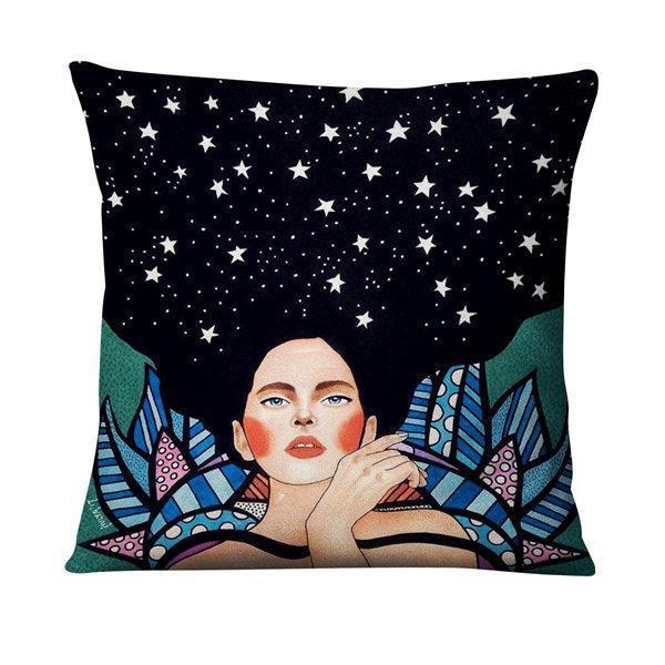 HKM-214355 Character-Printed Linen Pillowcase - Fashionable and Simple Design, 45x45cm