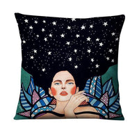 HKM-214355 Character-Printed Linen Pillowcase - Fashionable and Simple Design, 45x45cm