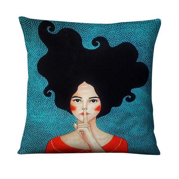 HKM-214355 Character-Printed Linen Pillowcase - Fashionable and Simple Design, 45x45cm