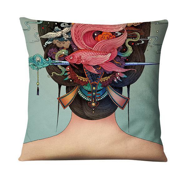 HKM-214355 Character-Printed Linen Pillowcase - Fashionable and Simple Design, 45x45cm