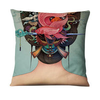 HKM-214355 Character-Printed Linen Pillowcase - Fashionable and Simple Design, 45x45cm