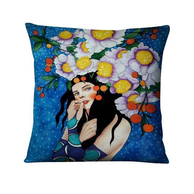 HKM-214355 Character-Printed Linen Pillowcase - Fashionable and Simple Design, 45x45cm